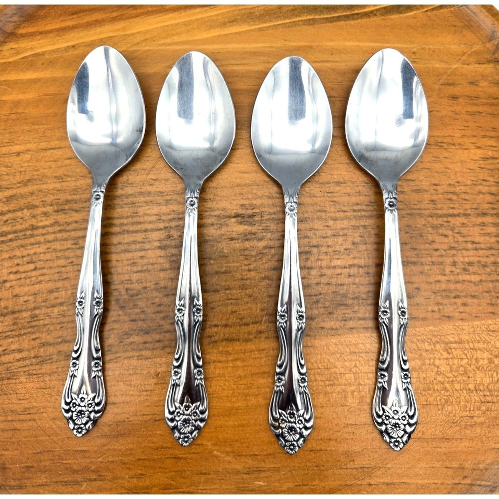 Vintage Rogers Dream Rose Lot of 4 Teaspoons Stainless‎ Steel Flatware Taiwan 6"